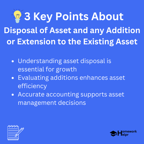 Disposal of Asset and any Addition or Extension to the Existing Asset