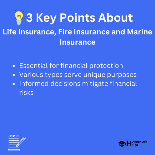 Life Insurance, Fire Insurance and Marine Insurance