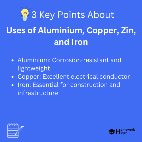 Uses of Aluminium, Copper, Zin, and Iron