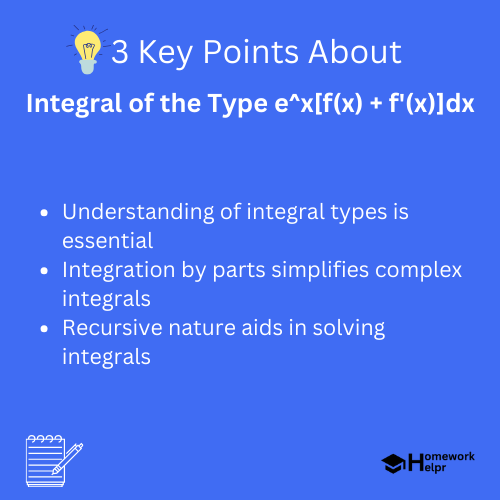 Integral of the Type e^x[f(x) + f'(x)]dx